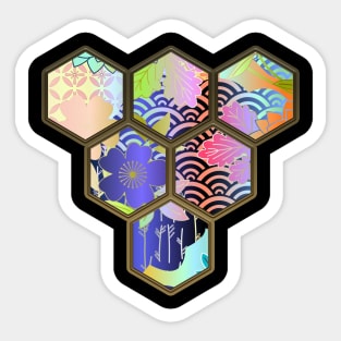 Japanese Geometrical Streetwear Design Floral Cherry Blossom Retro Art Earth Colours 580 Sticker